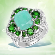 Bids.com 5.49 Carat Genuine Emerald, Chrome Diopside and White Diamond .925 Sterling Silver Ring Rings