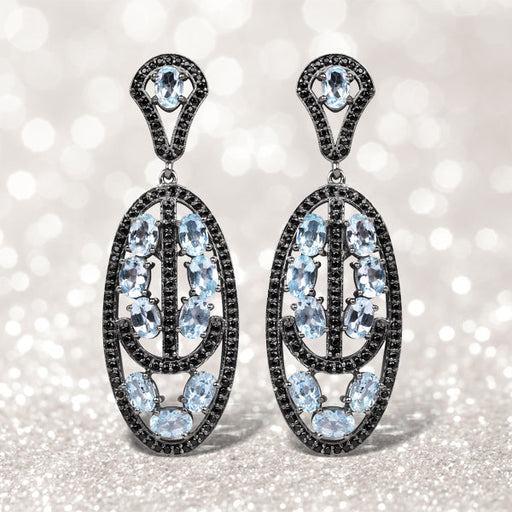 Bids.com 13.80 Carat Genuine Blue Topaz and Black Spinel .925 Sterling Silver Earrings Earrings