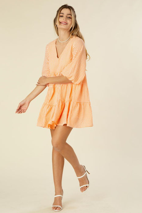 Gingham Checked Tiered Dress