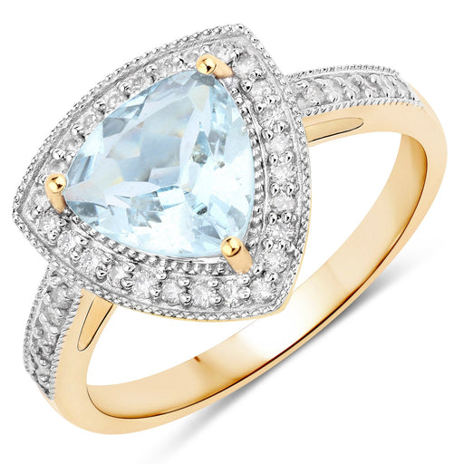 Bids.com 1.58 Carat Genuine Aquamarine and White Diamond 14K Yellow Gold Ring Rings