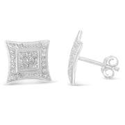 Bids.com .925 Sterling Silver Diamond Accented 4-Stone Four Pointed Star Shaped Halo-Style Stud Earrings (H-I Color, I2-I3 Clarity) Earrings