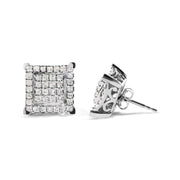 Bids.com 10K White Gold 1 1/4 Cttw Princess Diamond Composite Double Square and Halo Stud Earrings (I-J Color, I1-I2 Clarity) Earrings