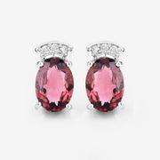 Bids.com 1.35 Carat Genuine Pink Tourmaline and White Diamond 14K White Gold Earrings Earrings