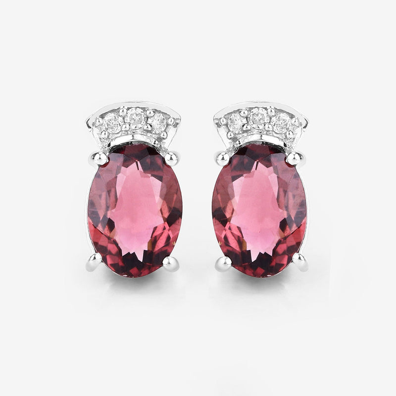 Bids.com 1.35 Carat Genuine Pink Tourmaline and White Diamond 14K White Gold Earrings Earrings