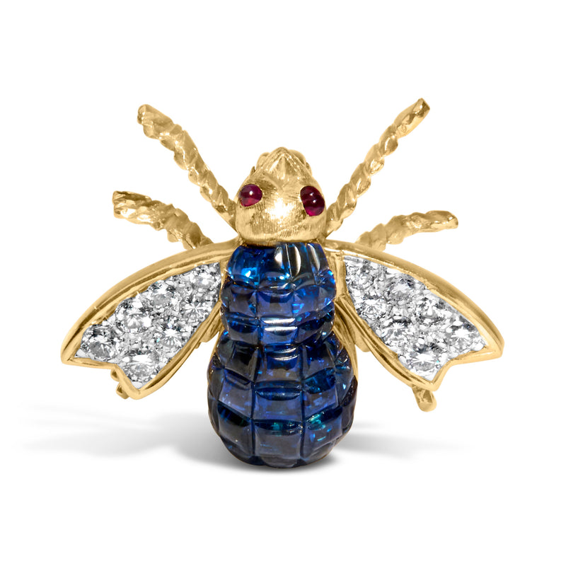 Bids.com 18K Yellow Gold 3/8 Cttw Diamond and 5 4/5 Cttw Blue Sapphire Bumblebee Brooch Pin (F-G Color, VS2-SI1 Clarity) Accessories