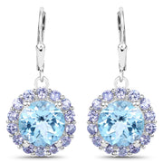 Bids.com 9.96 Carat Genuine Blue Topaz and Tanzanite .925 Sterling Silver Earrings Earrings