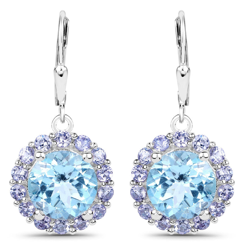Bids.com 9.96 Carat Genuine Blue Topaz and Tanzanite .925 Sterling Silver Earrings Earrings