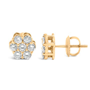 Bids.com 14K Yellow Gold 3/4 Cttw 7 Stone Floral Cluster Round Brilliant Cut Diamond Stud Earrings with Screw Backs (I-J Color, SI2-I1 Clarity) Earrings