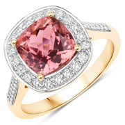 Bids.com 2.71 Carat Genuine Royal Pink Tourmaline and White Diamond 14K Yellow Gold Ring Rings