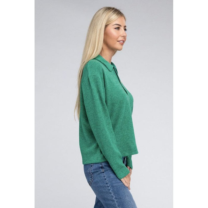 Brushed Melange Hacci Collared Sweater