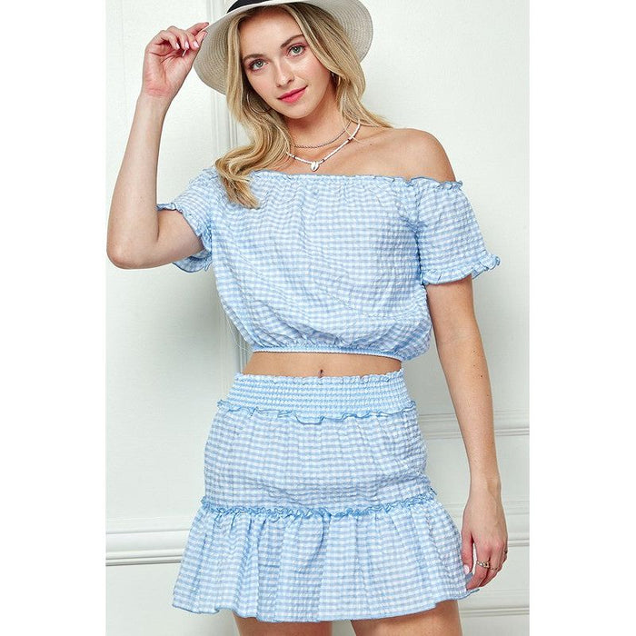 GINGHAM SEERSUCKERTOP AND SKIRT SET