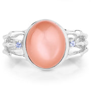 Bids.com 6.54 Carat Genuine Peach Moonstone and Tanzanite .925 Sterling Silver Ring Rings