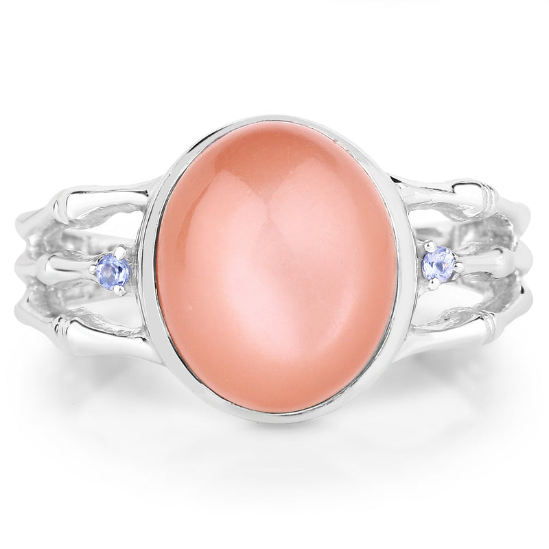 Bids.com 6.54 Carat Genuine Peach Moonstone and Tanzanite .925 Sterling Silver Ring Rings