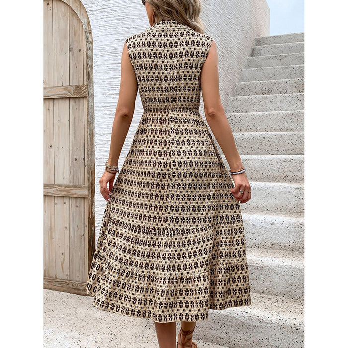 Printed Johnny Collar Midi Dress