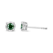 Bids.com Sterling Silver Rose Cut Treated Green Diamond Solitaire Stud Earrings (0.25 cttw, Green Color, I2-I3 Clarity) Earrings