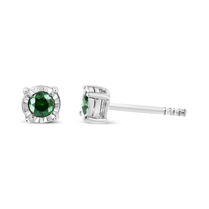 Bids.com Sterling Silver Rose Cut Treated Green Diamond Solitaire Stud Earrings (0.25 cttw, Green Color, I2-I3 Clarity) Earrings