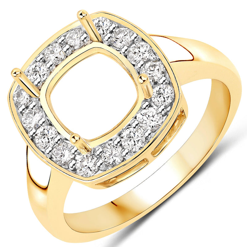 Bids.com 0.48 Carat Genuine White Diamond 14K Yellow Gold Semi Mount Ring - holds 8x8mm Cushion Gemstone Rings