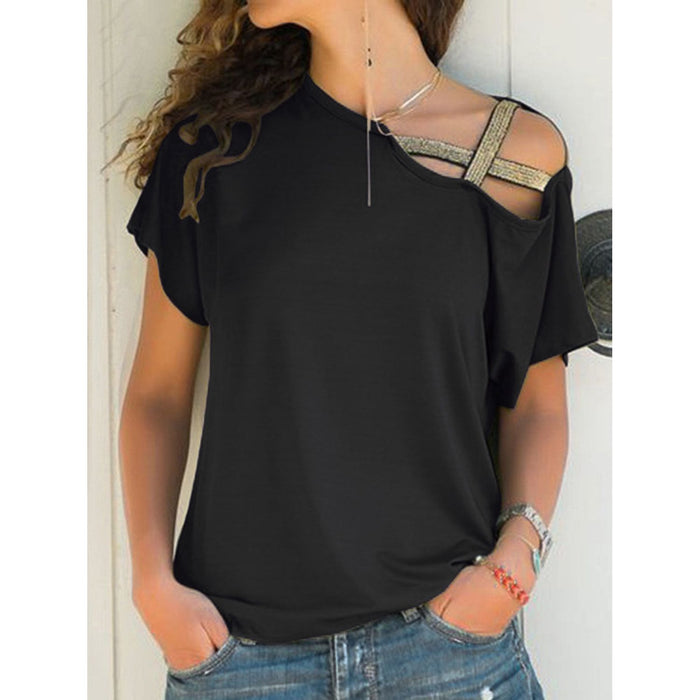 Asymmetrical Neck Short Sleeve T-Shirt