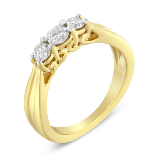 Bids.com 10K Yellow Gold Three-stone Diamond Ring (0.50 cttw, J-K Color, I2-I3 Clarity) Rings