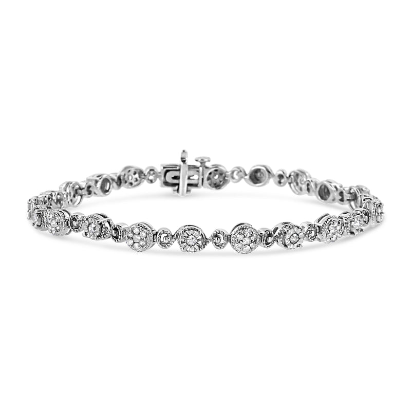 Bids.com .925 Sterling Silver 1.0 Cttw Diamond Swirl Beaded Link Bracelet (I-J Color, I3-Promo Clarity) - 7.25" Inches Bracelets