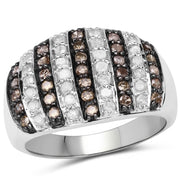 Bids.com 0.83 Carat Genuine Champagne Diamond and White Diamond .925 Sterling Silver Ring Rings