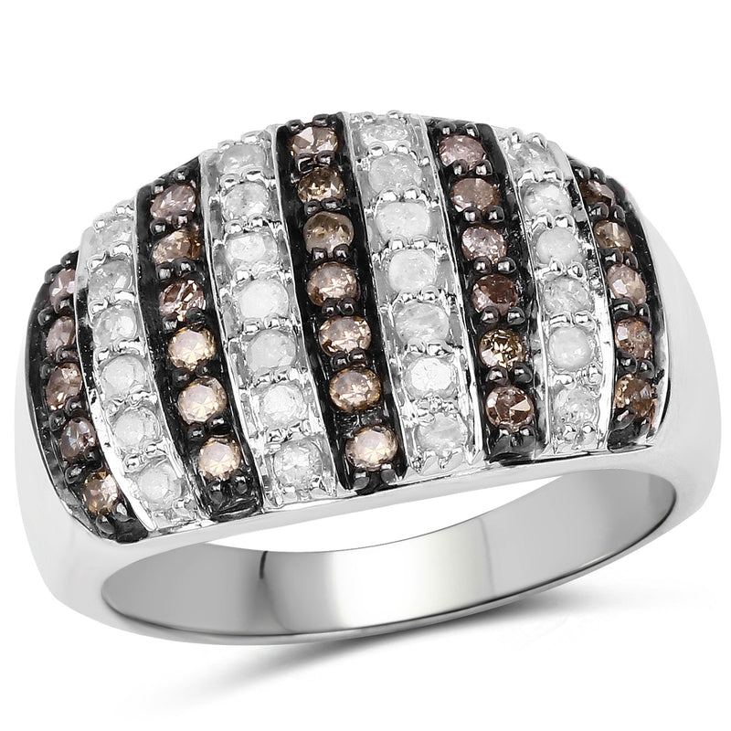 Bids.com 0.83 Carat Genuine Champagne Diamond and White Diamond .925 Sterling Silver Ring Rings