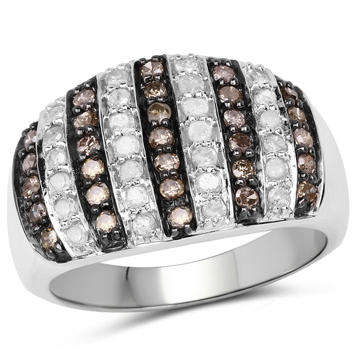 Bids.com 0.83 Carat Genuine Champagne Diamond and White Diamond .925 Sterling Silver Ring Rings