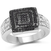 Bids.com 0.55 Carat Genuine Black Diamond and White Diamond .925 Sterling Silver Ring Rings