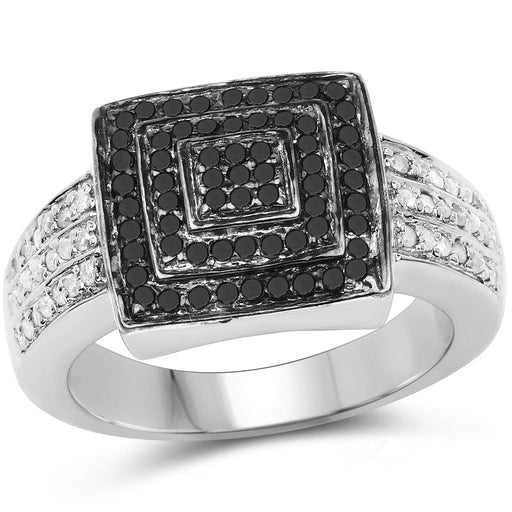 Bids.com 0.55 Carat Genuine Black Diamond and White Diamond .925 Sterling Silver Ring Rings