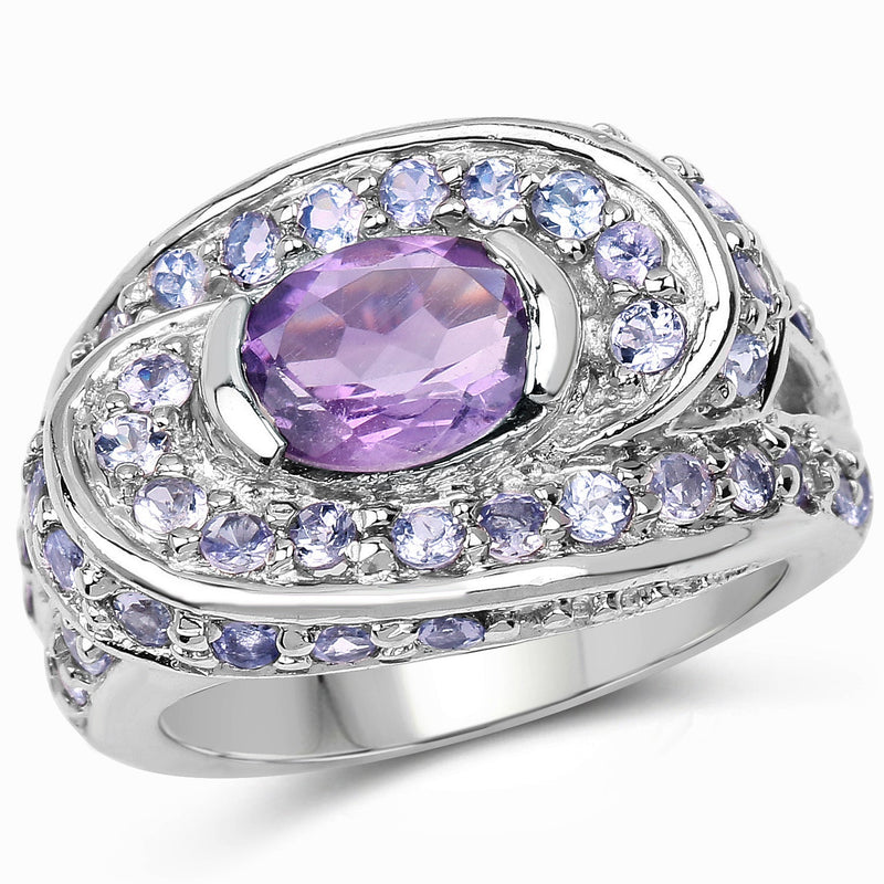 Bids.com 2.76 Carat Genuine Amethyst and Tanzanite .925 Sterling Silver Ring Rings