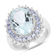 Bids.com 5.30 Carat Genuine Aquamarine, Tanzanite & White Topaz .925 Sterling Silver Ring Rings