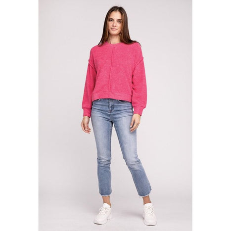 Brushed Melange Hacci Hi-Low Hem Sweater