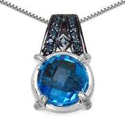 Bids.com 4.94 Carat Genuine Swiss Blue Topaz, Blue Diamond & White Diamond .925 Sterling Silver Pendant Pendants
