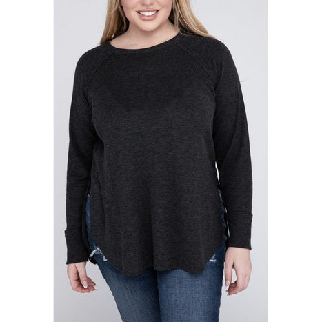 Plus Melange Baby Waffle Long Sleeve Top