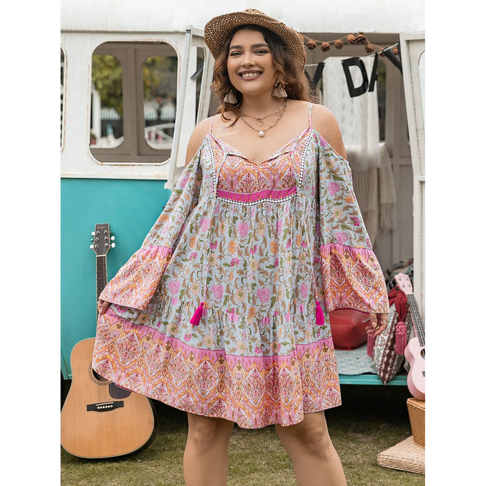 Plus Size Printed Long Sleeve Mini Dress