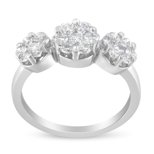 Bids.com 14K White Gold 1-1/4 Cttw Brilliant Cut Diamond Three Round Floral Clusters Engagement or Fashion Ring (H-I Color, SI2-I1 Clarity) - Size 6 Rings