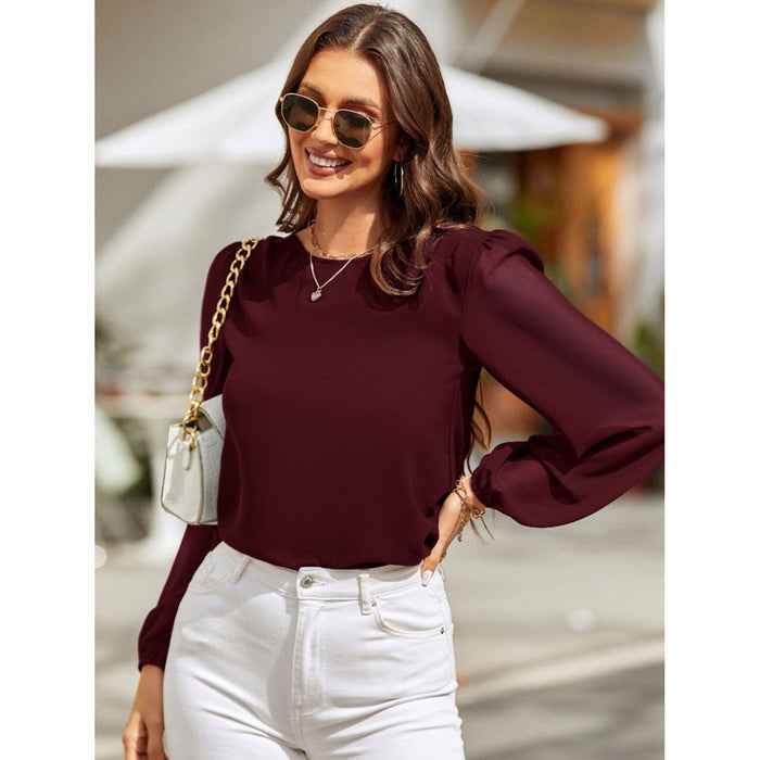 Round Neck Long Sleeve Blouse