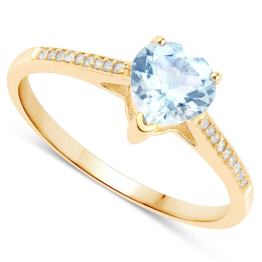 Bids.com 0.65 Carat Genuine Aquamarine and White Diamond 14K Yellow Gold Ring Rings