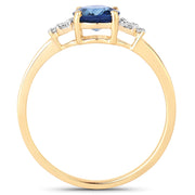 Bids.com 1.08 Carat Genuine Blue Sapphire and White Diamond 14K Yellow Gold Ring Rings