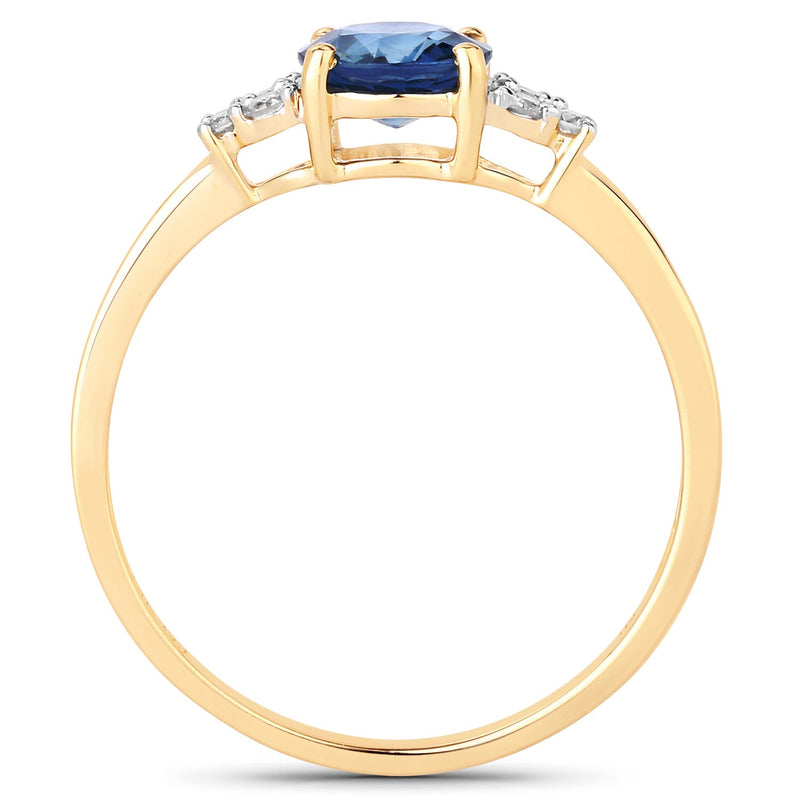 Bids.com 1.08 Carat Genuine Blue Sapphire and White Diamond 14K Yellow Gold Ring Rings