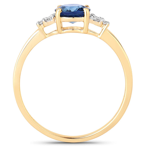 Bids.com 1.08 Carat Genuine Blue Sapphire and White Diamond 14K Yellow Gold Ring Rings