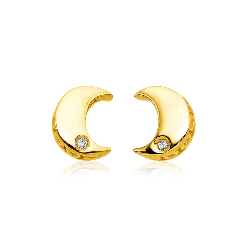 Bids.com 14k Yellow Gold Polished Moon Earrings with Diamonds Earrings
