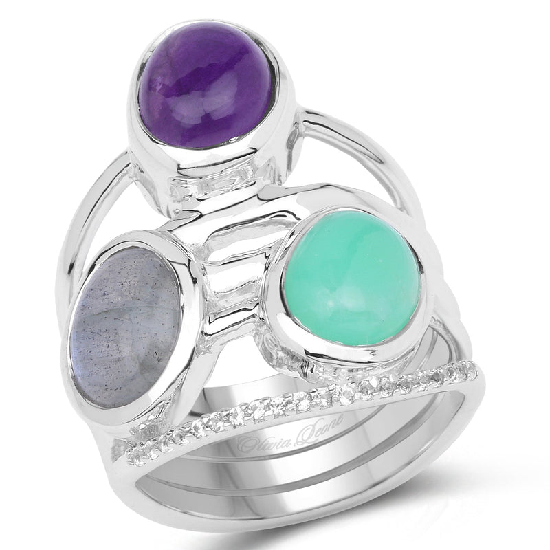 Bids.com 4.00 Carat Genuine Multi Stone .925 Sterling Silver Ring Rings