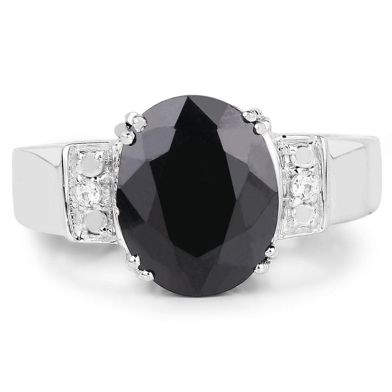 Bids.com 5.29 Carat Genuine Black Sapphire and White Topaz .925 Sterling Silver Ring Rings