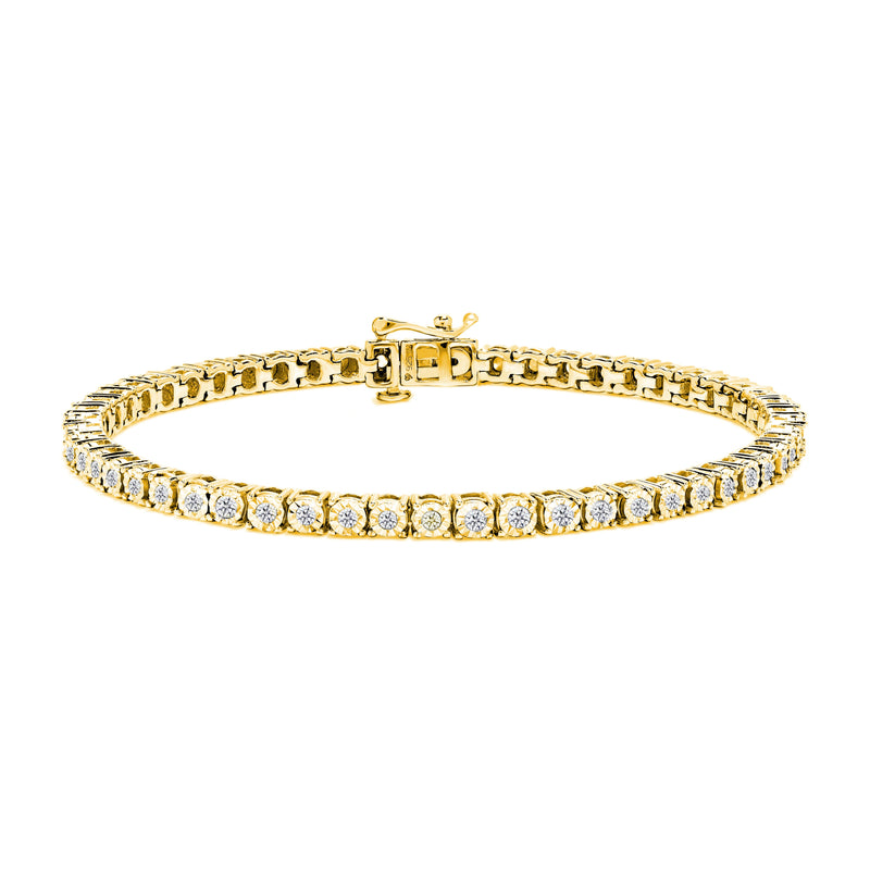 Bids.com .925 Sterling Silver 1.0 Cttw Miracle-Set Diamond Round Faceted Bezel Tennis Bracelet (I-J Color, I3 Clarity) - 7" Bracelets