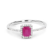 Bids.com 0.58 Carat Genuine Ruby and White Diamond 14K White Gold Ring Rings