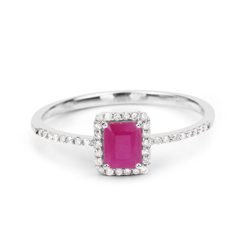 Bids.com 0.58 Carat Genuine Ruby and White Diamond 14K White Gold Ring Rings