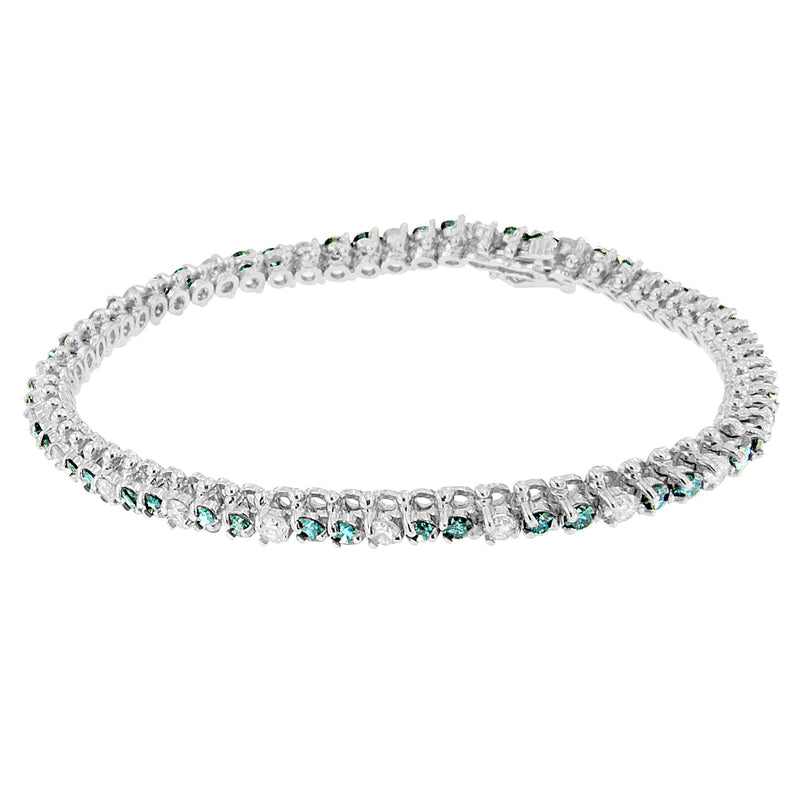 Bids.com 14K White Gold 4 5/8 Cttw Alternating White and Blue Diamond Martini Set Tennis Bracelet (H-I Color, I1-I2 Clarity) - 7" Inches Bracelets