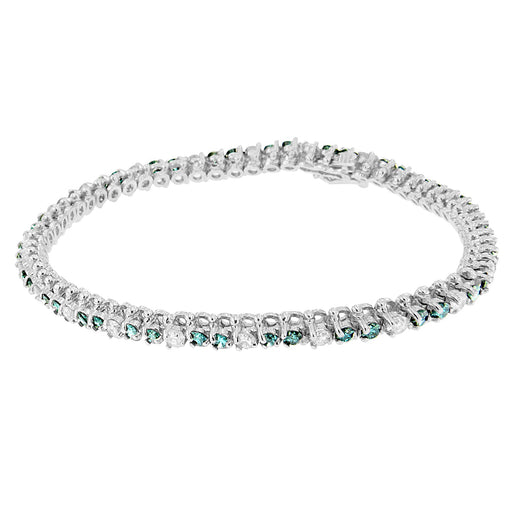 Bids.com 14K White Gold 4 5/8 Cttw Alternating White and Blue Diamond Martini Set Tennis Bracelet (H-I Color, I1-I2 Clarity) - 7" Inches Bracelets