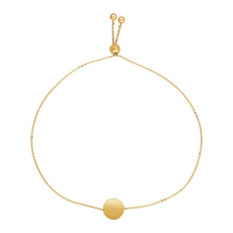 Bids.com Adjustable Bracelet with Shiny Circle in 14k Yellow Gold Bracelets